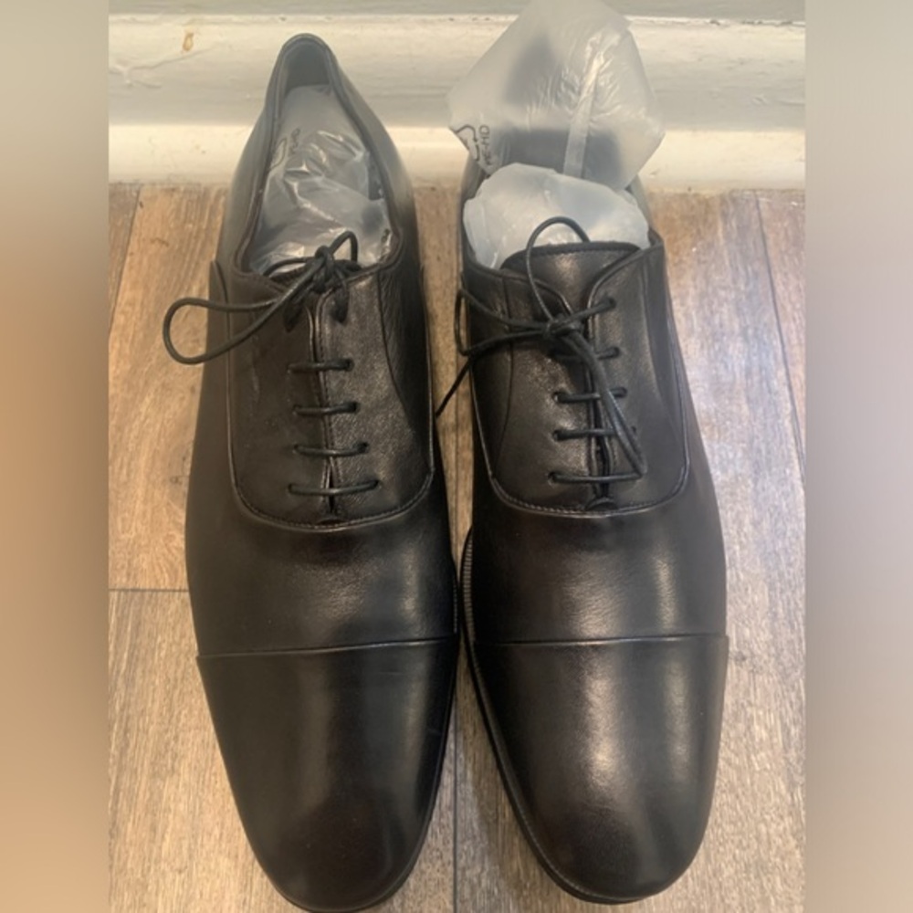MONTE ROSSO MENS LAZIO BLACK LEATHER CAP TOE LACE UP OXFORDS